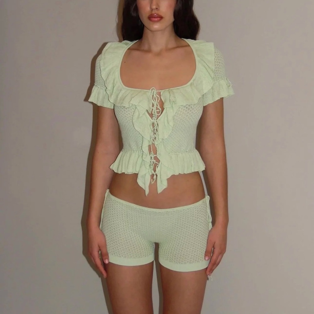 Guizio Light Green Ruffled Knit Set